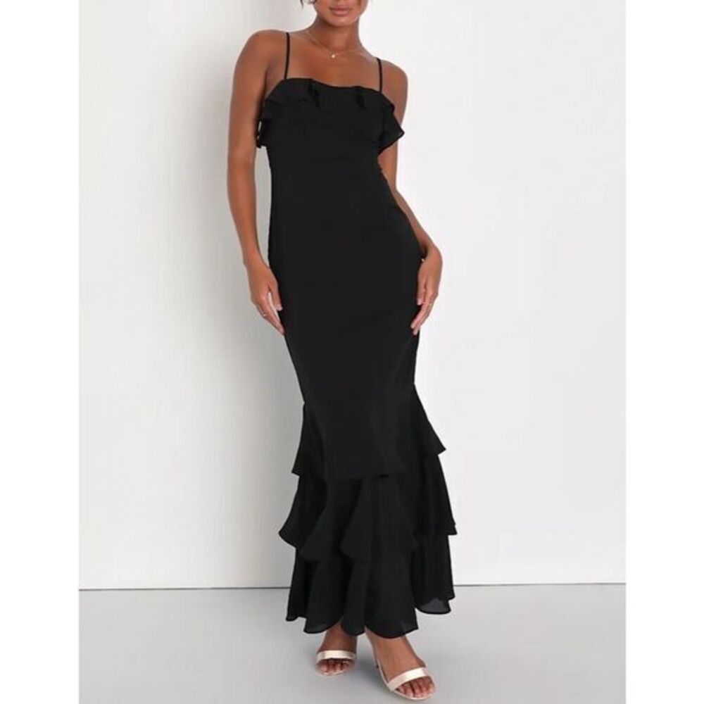NWT Lulus Women's Lively Evenings Black Sleeveless Tiered‎ Maxi Dress Size S